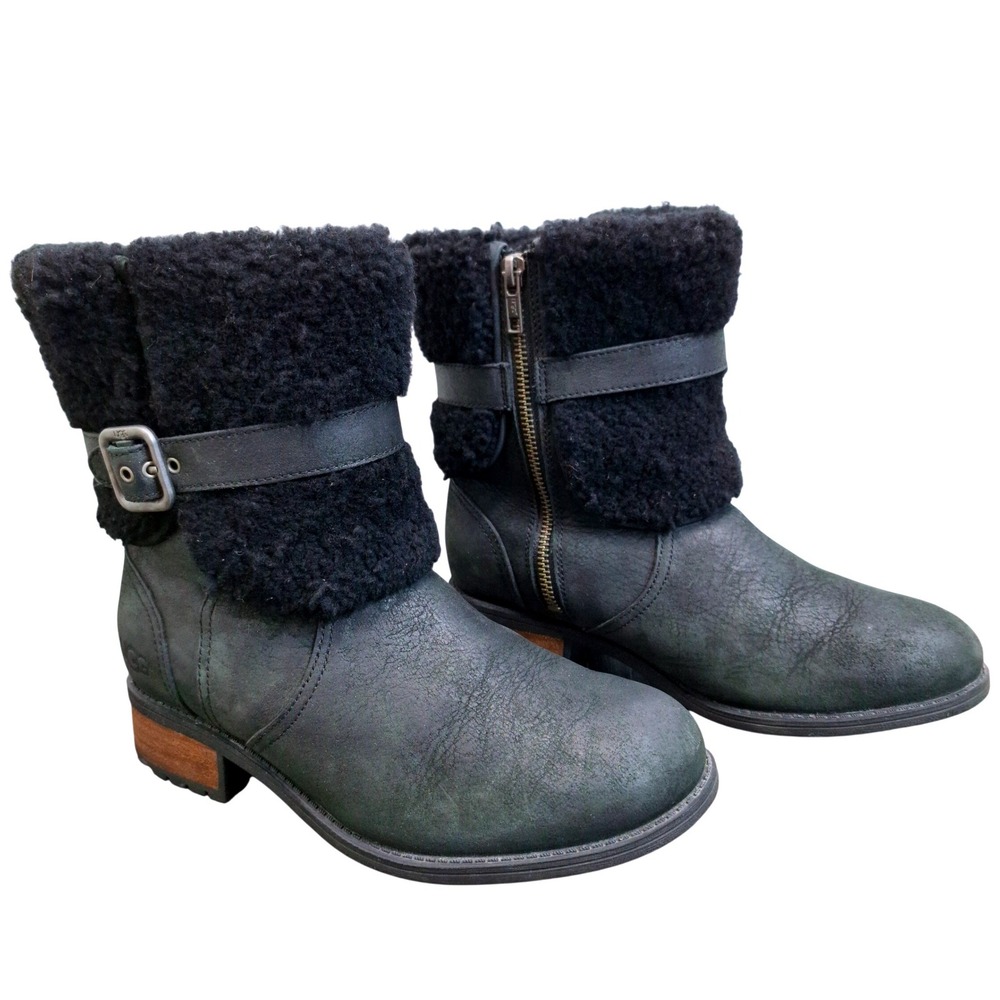 UGG Australia Simmens Womens Size 7 Black Leather Suede Waterproof Boots 1008220